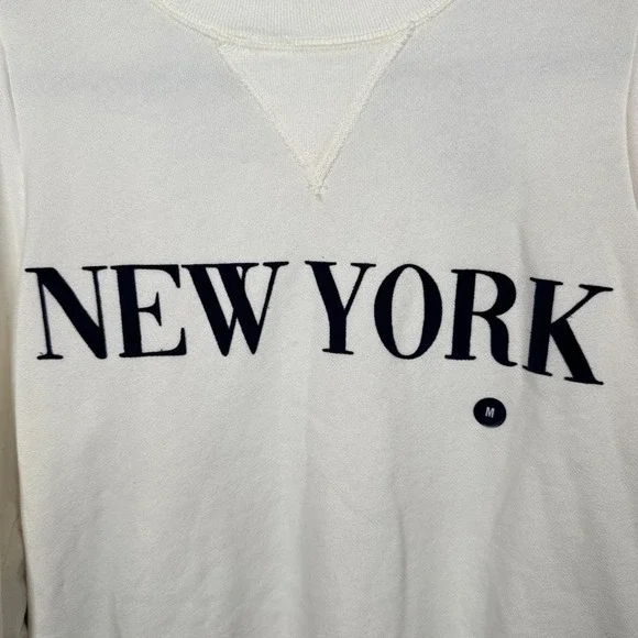 Abercrombie Sweatshirt Womens M Cream New‎ York Balloon Sleeve Crewneck Preppy - Picture 3 of 10